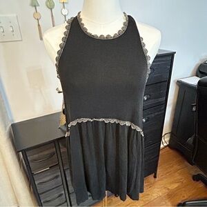 POL Black Tank Top with Gray Lace Trim